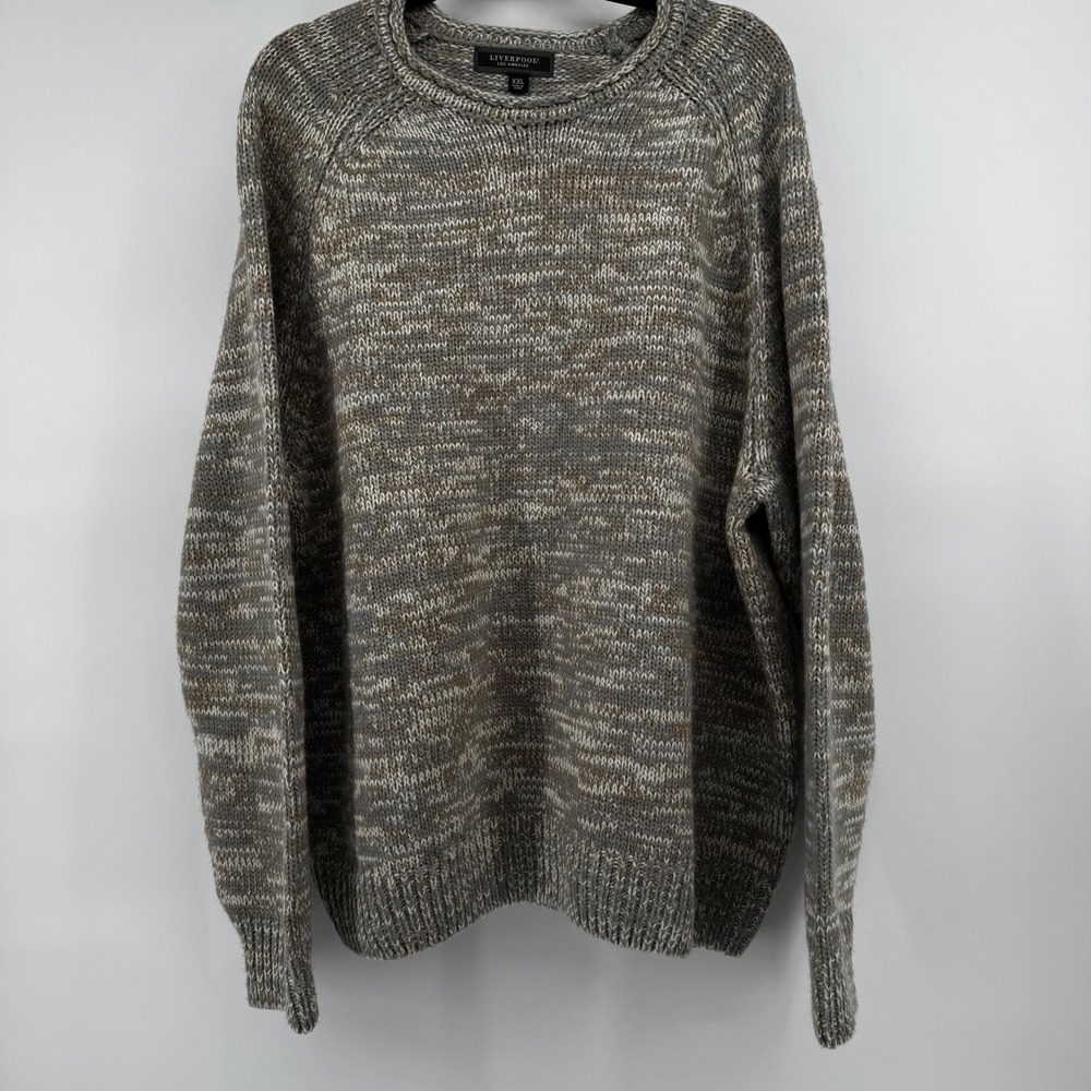 Liverpool Los Angeles Mens XXL‎ Ivory Taupe Multi Knit Sweater Chunky Crewneck